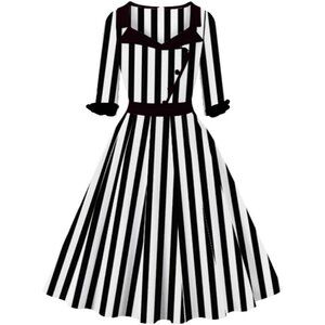 Vintage 50s Dress Women Square Neck 3/4 Sleeve Swing Cocktail Dress
